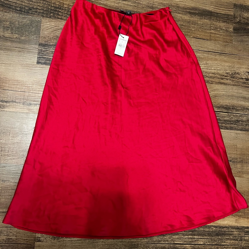 NWT Express red satin midi skirt
